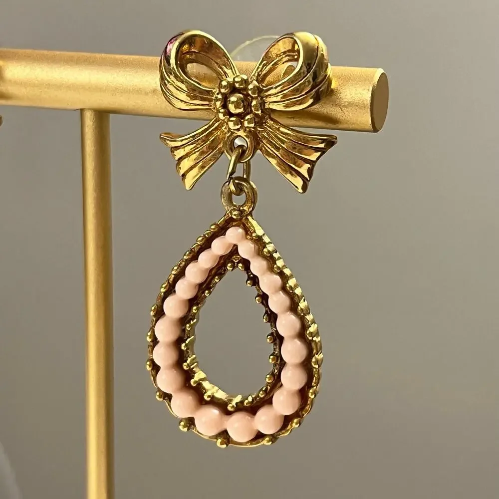 Avon Vintage 90's 'Isn't it Romantic' Bow and Pink Teardrop Earrings